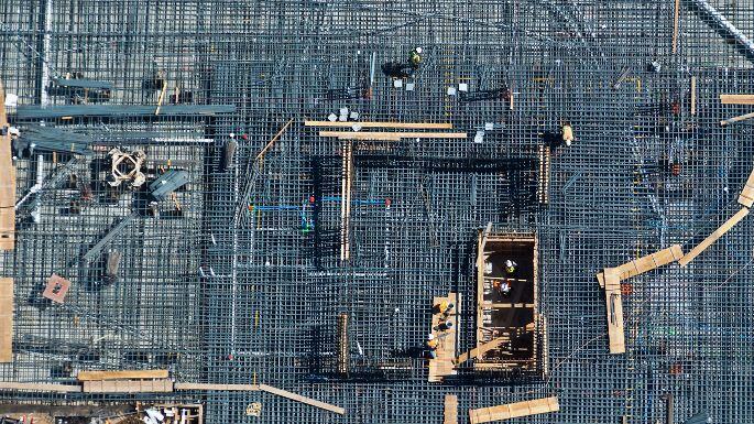 Birds-eye view of an industrial construction site