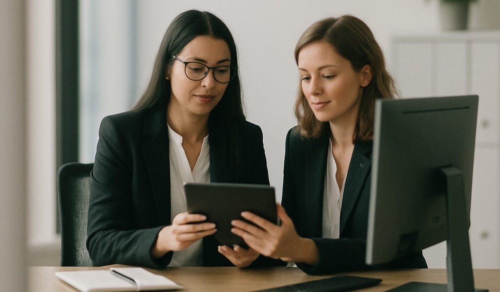 Business woman looking at SAP Business Technology Platform (BTP) on their tablet
