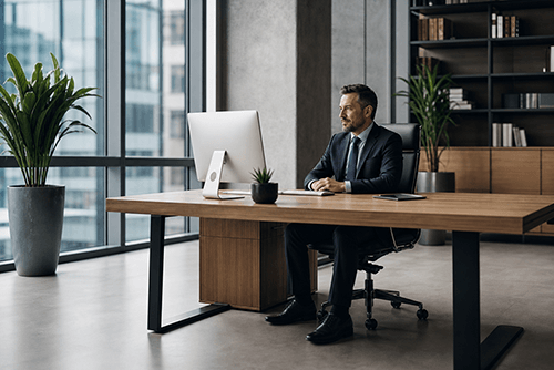 Financial Manager in Modern Office Watching Computer