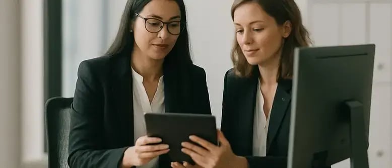 Business woman looking at SAP Business Technology Platform (BTP) on their tablet
