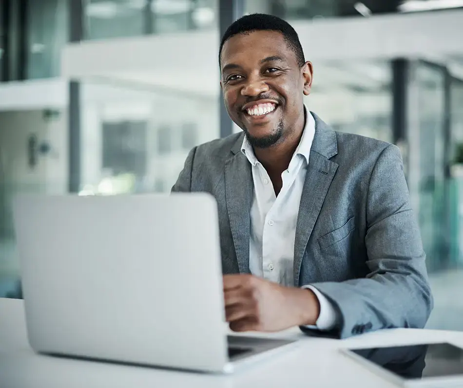 Smiling businessman happy with his SAP Business AI Joule addition