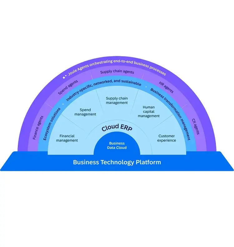 SAP Business Suite graphic representing Cloud ERP and the Business Technology Platform